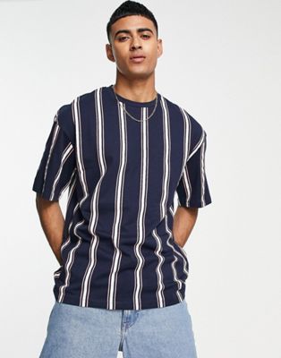 Jack & Jones Originals oversized vertical stripe t-shirt in navy