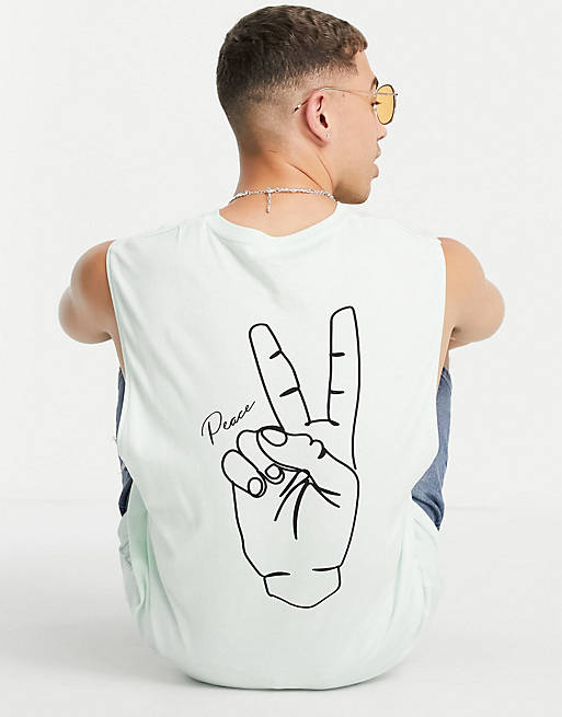 Jack & Jones Originals oversized vest with peace backprint in mint
