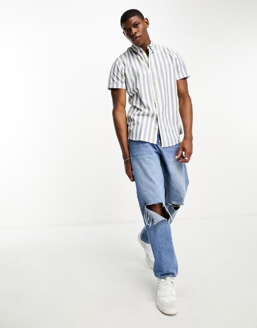 Jack & Jones Originals oxford stripe shirt in blue , 2 of 4