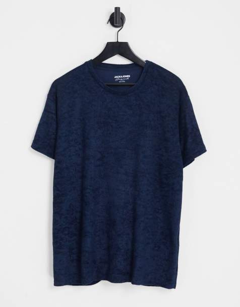 Jack & Jones Originals palm print terry T-shirt in navy - view 1