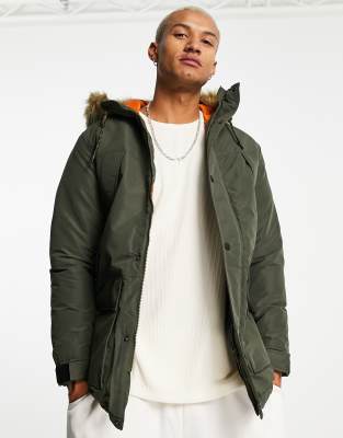 Jack & jones parka store with faux fur hood