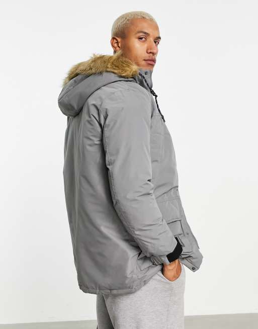 Jack & Jones Originals - Parka grigio con cappuccio foderato in pelliccia sintetica, 2 di 4