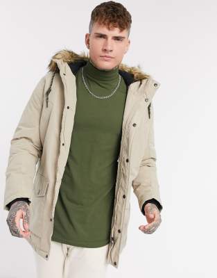 jack & jones parka jacket with faux fur hood