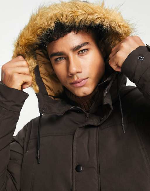 Jack & jones parka jacket with faux hotsell fur hood