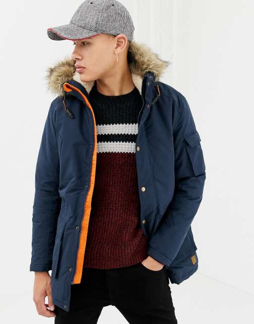 Jack & jones parka outlet with faux fur hood