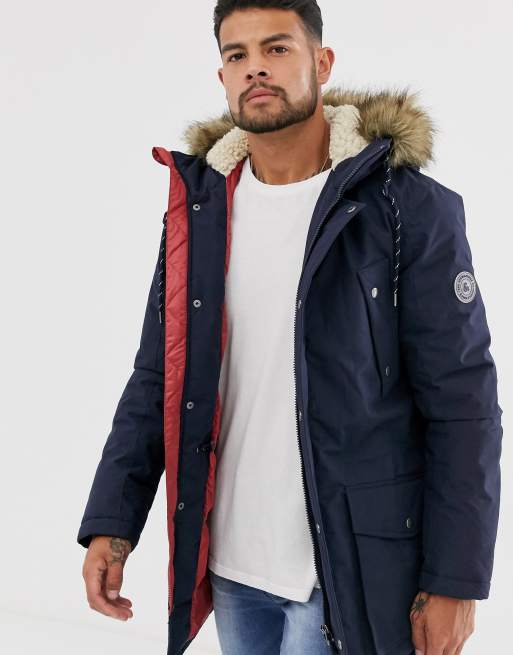 Jack & jones parka store with faux fur hood