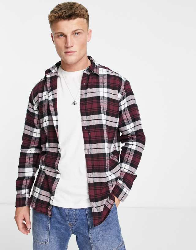 Jack & Jones Originals plaid flannel shirt in burgundy