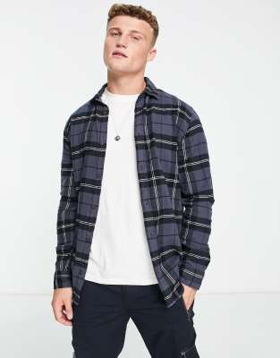 JACK & JONES ORIGINALS PLAID FLANNEL SHIRT IN NAVY-BLUE