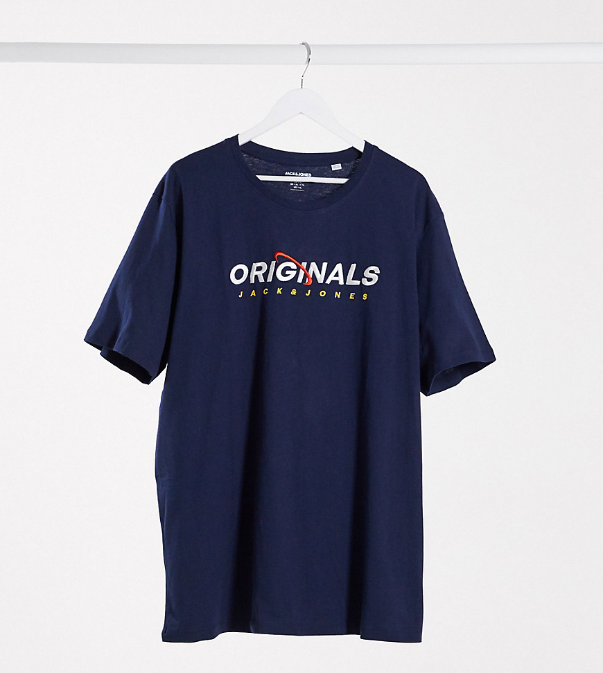 Jack & Jones Originals Plus – Marinblå t-shirt med avslappnad passform och logga
