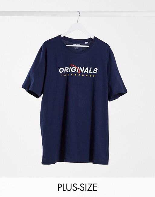 Jack & Jones Originals Plus relaxed fit t-shirt with logo in navy
