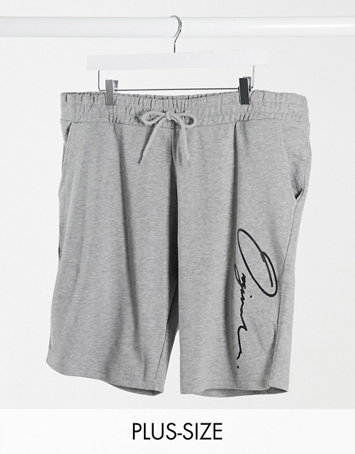 Jack & Jones Originals Plus sweat shorts with script logo in grey