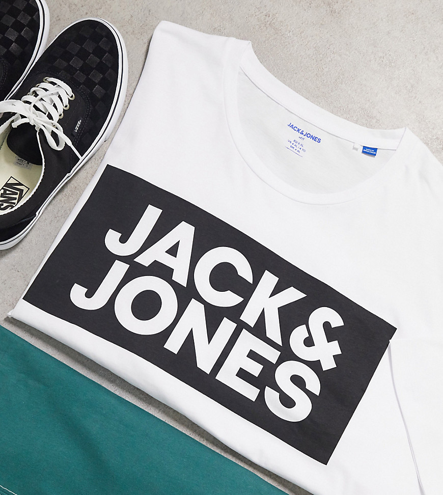 Jack & Jones Originals – Plus – T-shirt med logga på bröstet-Vit