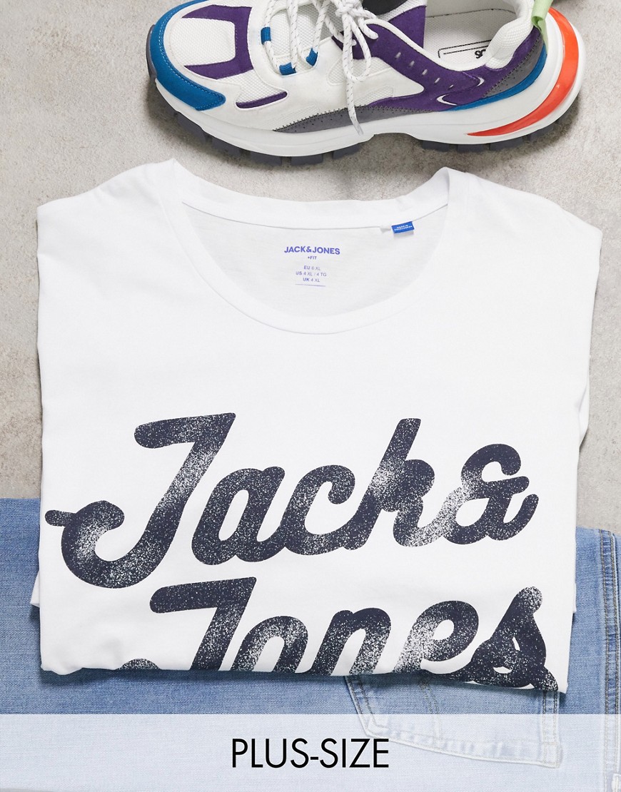 Jack & Jones – Originals – Plus – T-shirt med stor logga-Vit