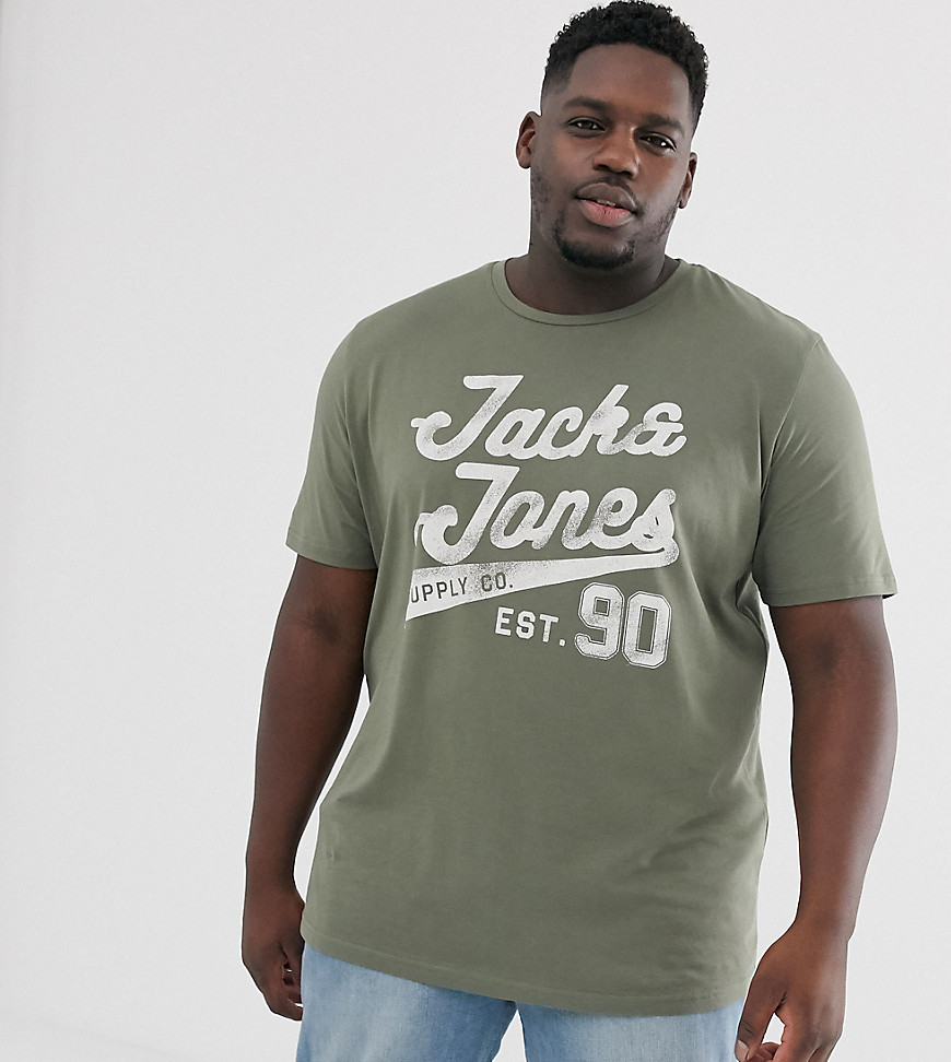 Jack & Jones – Originals – Plusstorlek – T-shirt med stor logga-Grön