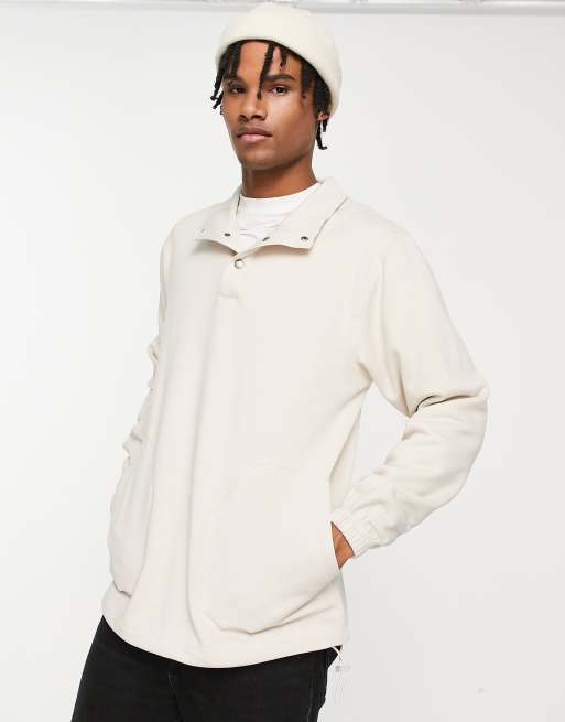 Jack & Jones Originals – Polarowa bluza w kolorze ecru zapinana na zatrzaski pod szyją 