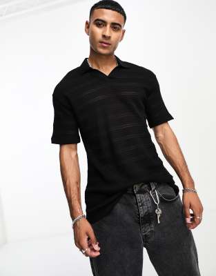 Jack & Jones originals knitted revere collar polo in black - ASOS Price Checker