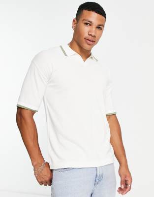 Jack & Jones Originals revere collar knitted polo in white  - ASOS Price Checker