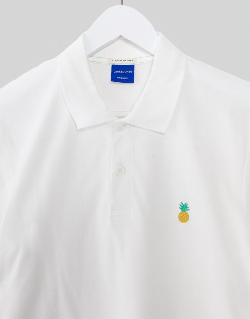 Jack Jones Originals polo shirt with pineapple logo in white