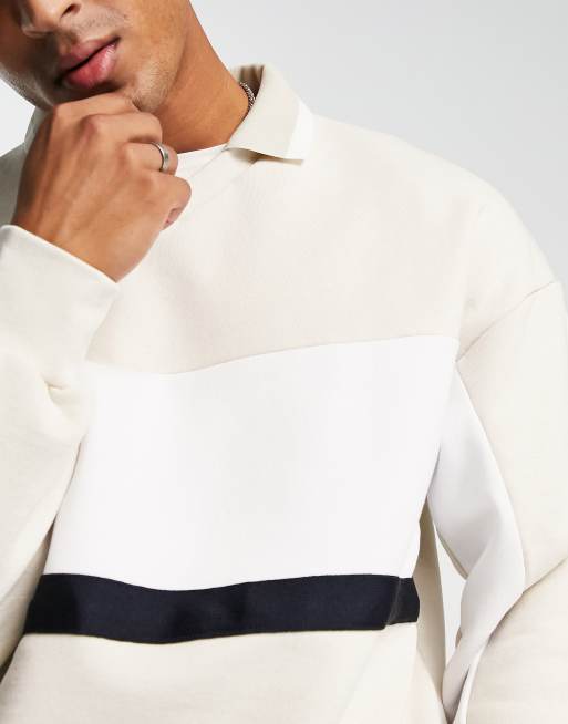 Jack & Jones Originals – Polo-Sweatshirt in Beige mit Kontrast-Einsätzen , 4 von 4