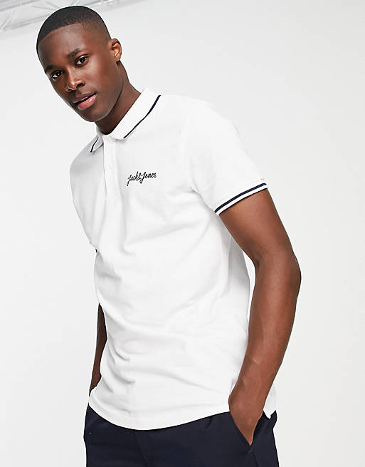 Jack & Jones Originals polo with small chest logo in white