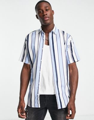 Jack & Jones Originals print short sleeve shirt in navy and white