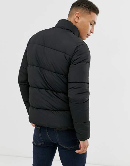 Jack & Jones Originals padded jacket with hood & pocket detail in dark gray  melange