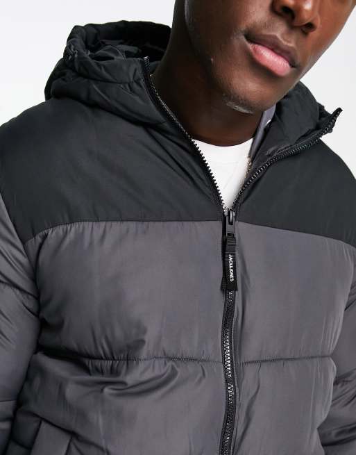 Jack & Jones Originals puffer jacket with hood in dark grAy color