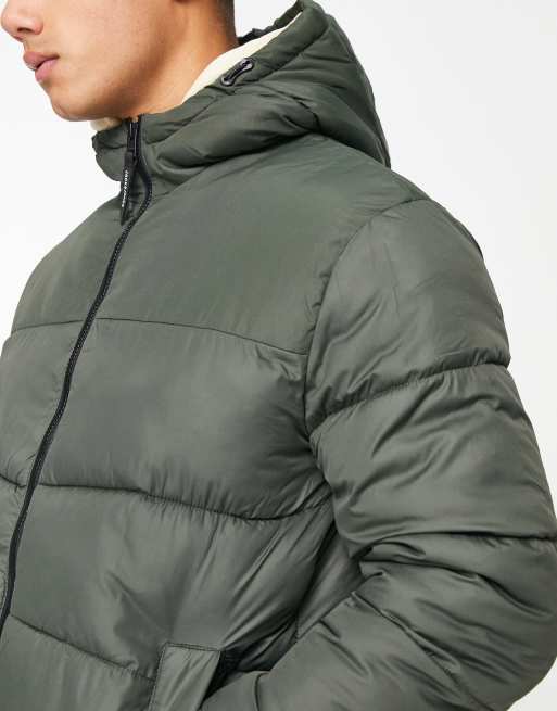 Jack & Jones Originals puffer jacket with hood in khaki , 3 of 4