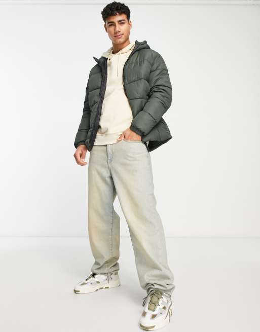 Jack & Jones Originals puffer jacket with hood in khaki , 4 of 4