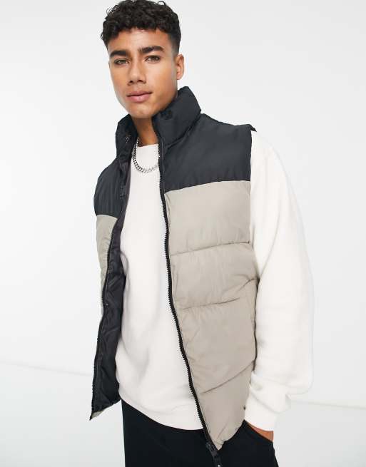 Jack & Jones Originals puffer vest in beige color block