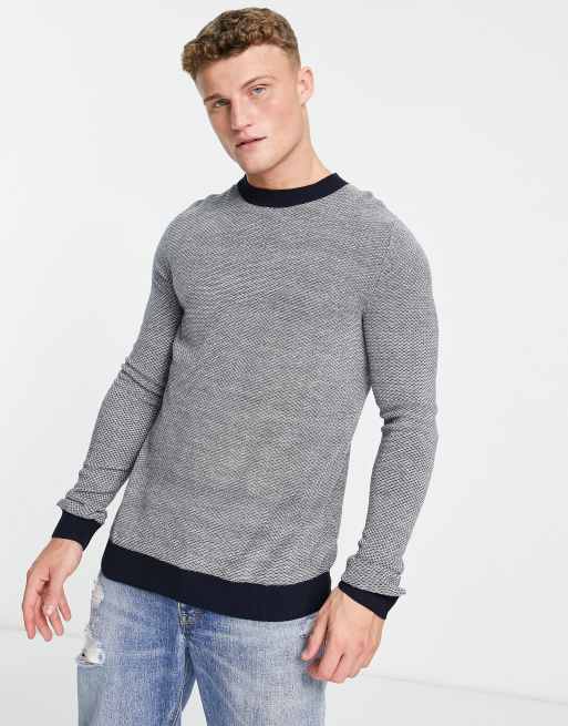 Sweat Homme Fat Face - Col Montant Boutonné, Motif Texturé Bleu Marine - Taille Regular, Neuf Sans étiquettes