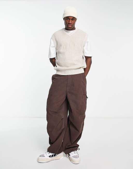 Jack & Jones - Originals - Pull sans manches à col en V en maille côtelée - Beige