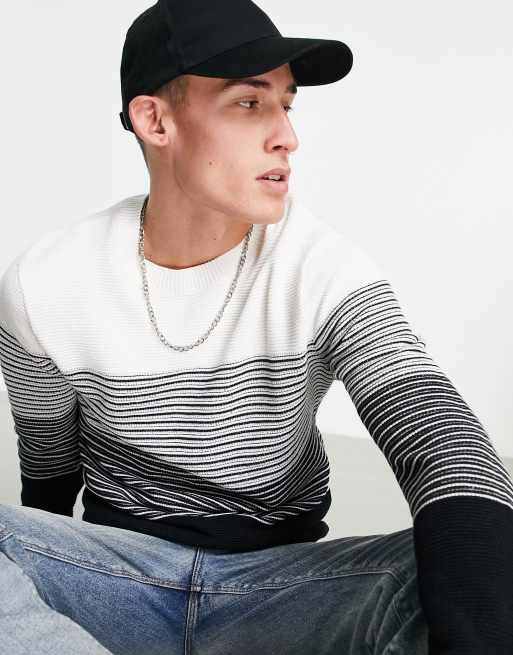 Jack & Jones – Originals – Pullover in Schwarz und Weiß im Farbverlauf-Design