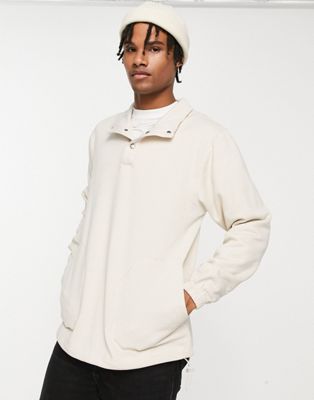 Jack & Jones Originals quarter placket fleece sweatshirt in ecru