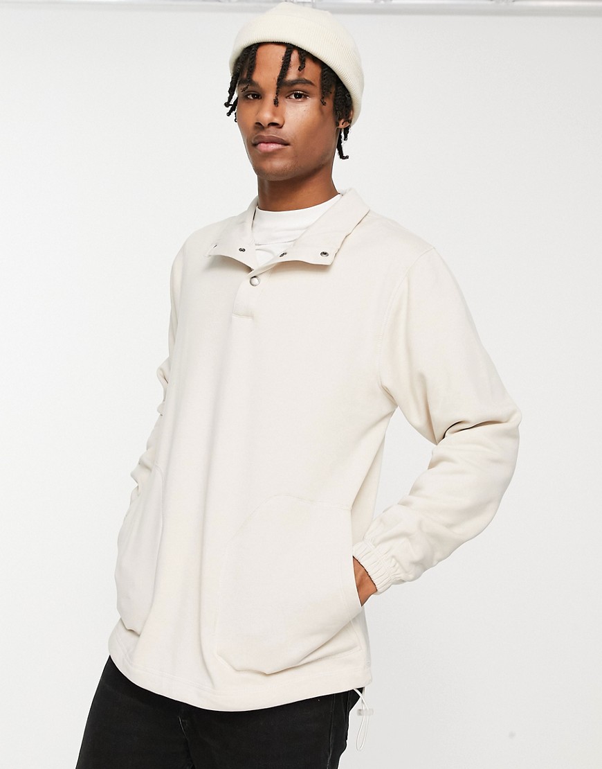 Jack & Jones Originals Quarter Placket Fleece Sweatshirt In Ecru-white