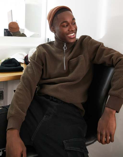 Jack u0026 Jones Originals quarter zip fleece in brown | ASOS