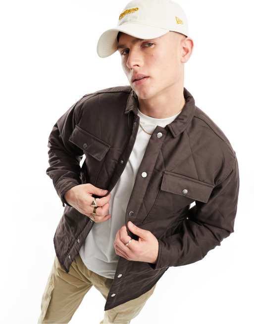 Jack & Jones Originals quilted overshirt in chocolate | ASOS