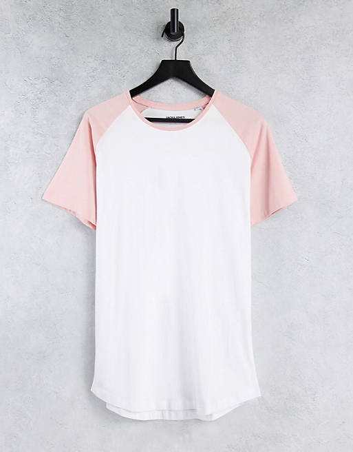 Jack & Jones Originals raglan t-shirt in pink & white