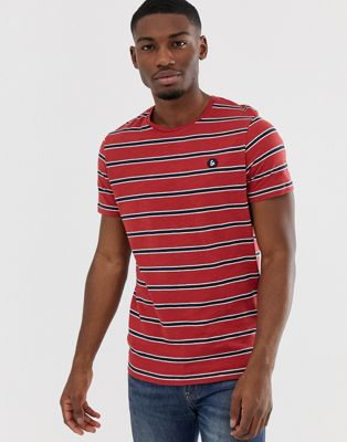 Jack & Jones – Originals – Randig t-shirt med logga på bröstet-Röd