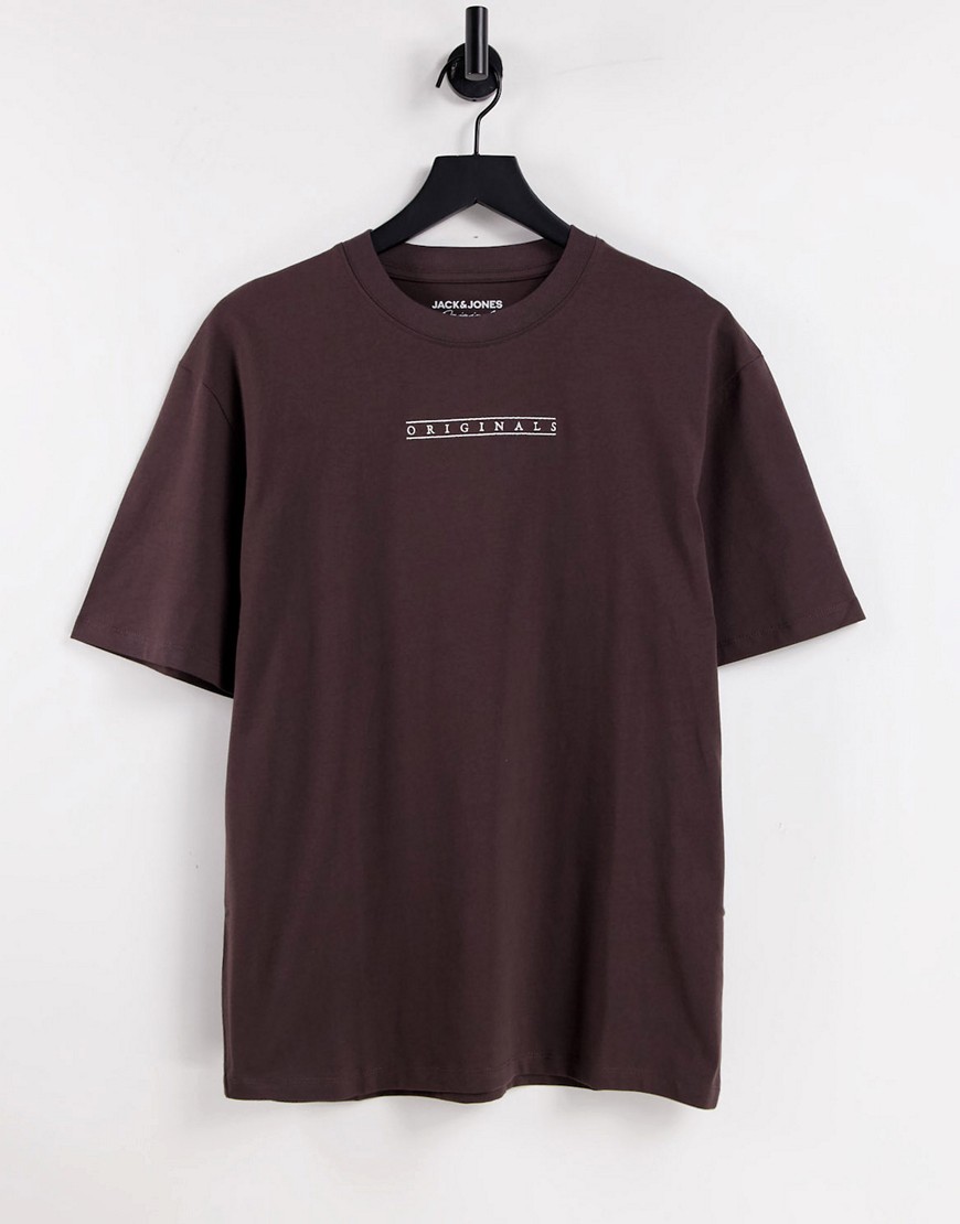 Jack & Jones Originals relaxed fit t-shirt with back print in brown