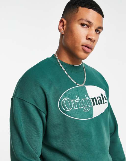 Jack Jones Originals retro logo crew sweatshirt in green