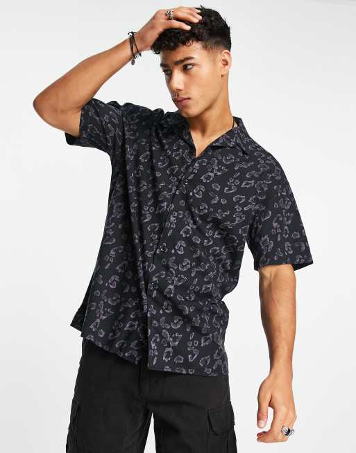 Jack & Jones Originals revere collar shirt in black leopard print | ASOS