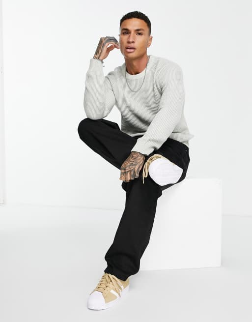 Jack & Jones Originals ribbed jumper in grey