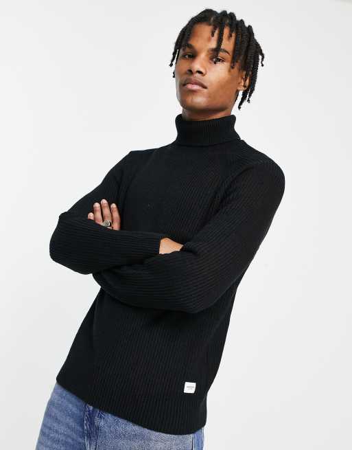 Jack Jones Originals ribbed roll neck jumper in black ASOS