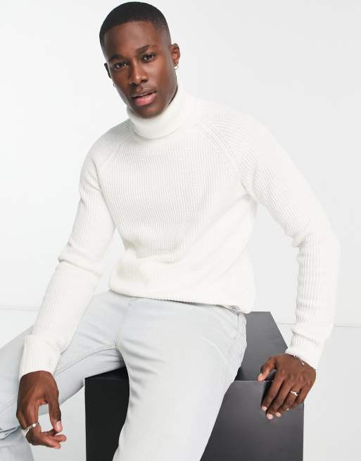 White ribbed polo neck jumper sale