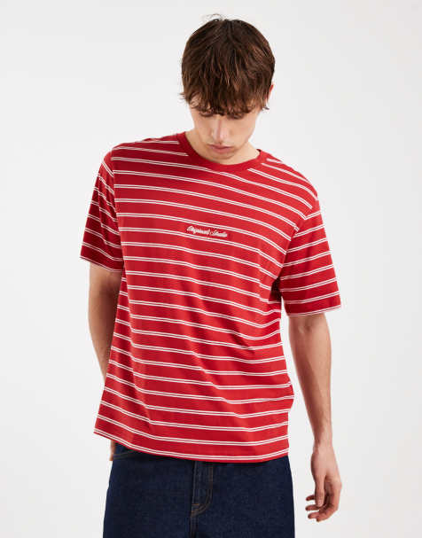 Jack & Jones – Originals – Röd t-shirt med ränder - view 1