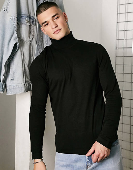 Jack & Jones Originals roll neck sweater in black | ASOS