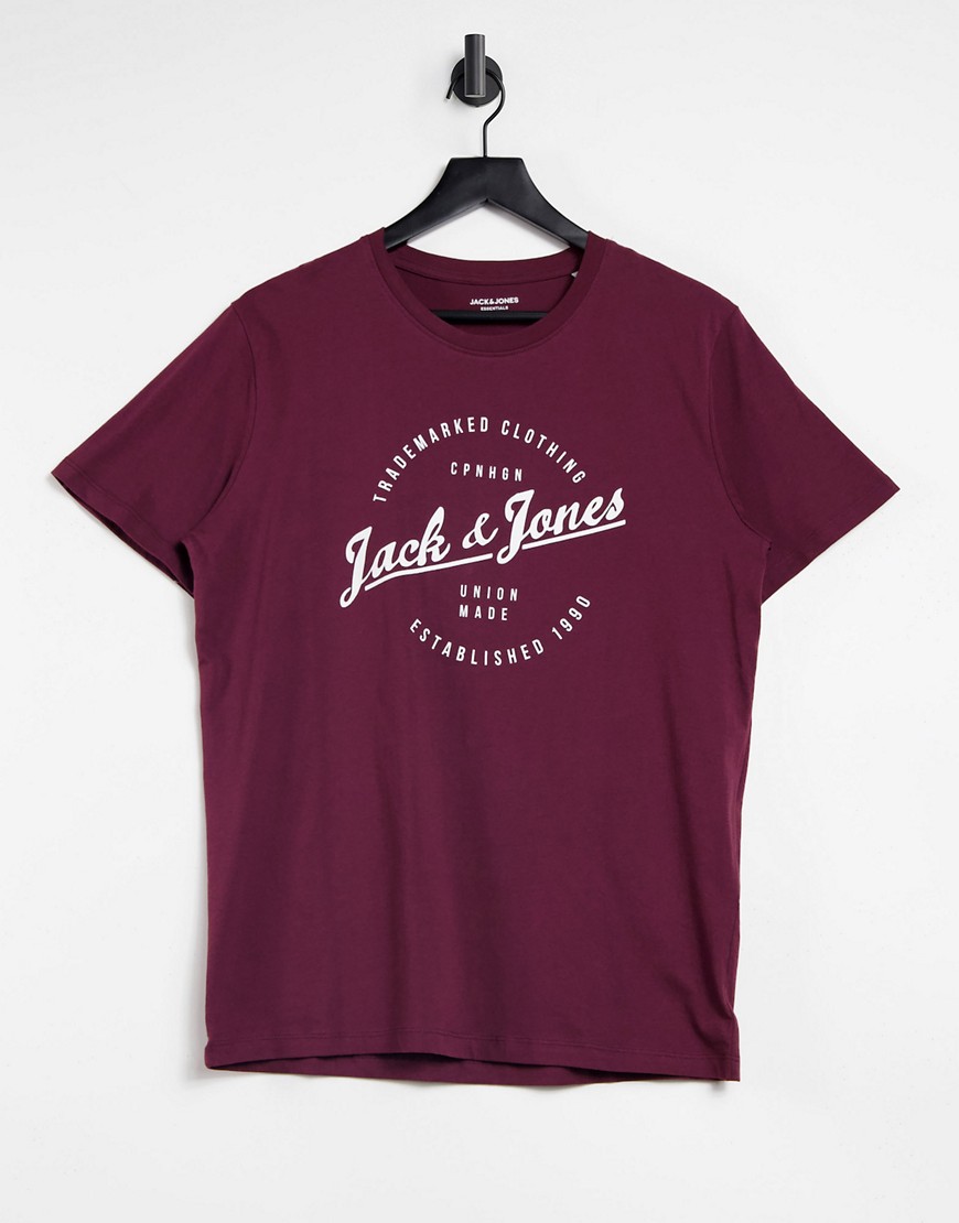 Jack & Jones Originals round logo t-shirt in port royale-Red