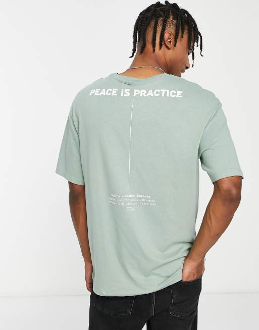 Jack & Jones Originals - Salviegrøn oversized t-shirt med 'peace'-print på ryggen