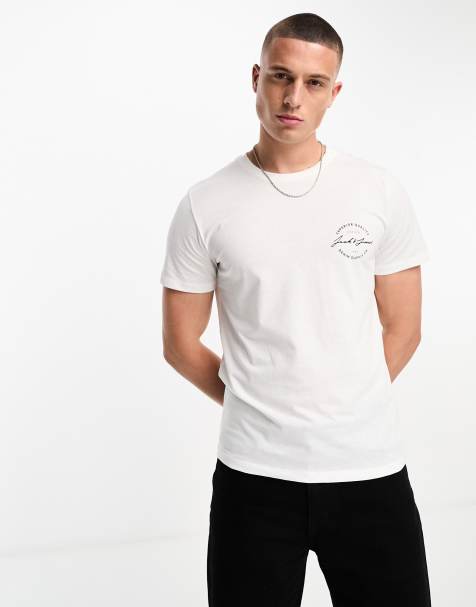 Jack & Jones Originals script chest print t-shirt in white - view 1